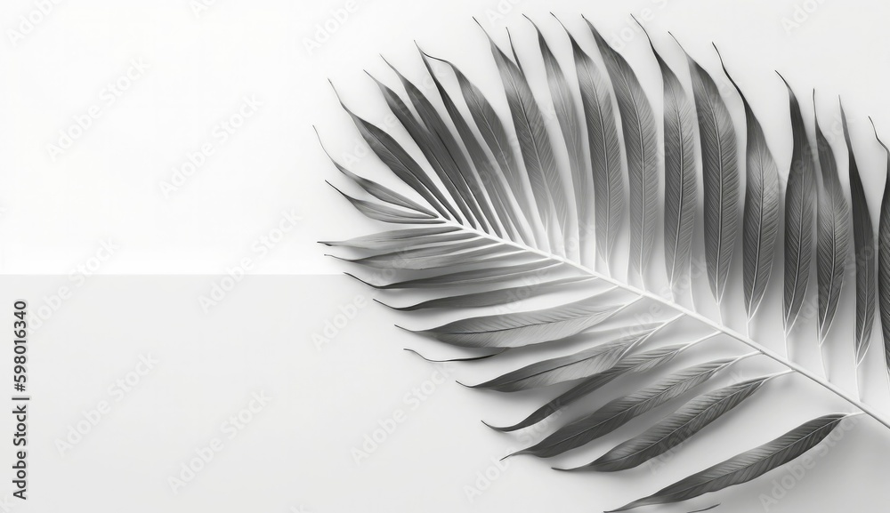 Fototapeta premium Palm tropical leaves on white background, tropic background, white, generated AI