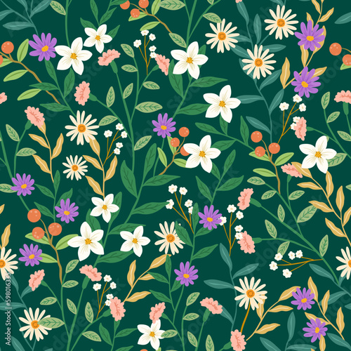 vintage floral garden in seamless pattern, perfect for fabric, clothes, textile, wallpaper, wrap paper