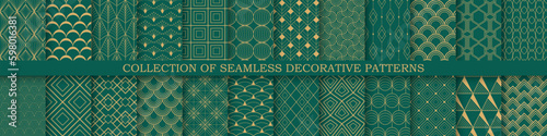 Collection of art deco seamless ornamental geometric patterns - rich design. Repeatable oriental luxury backgrounds. Decorative elegant prints