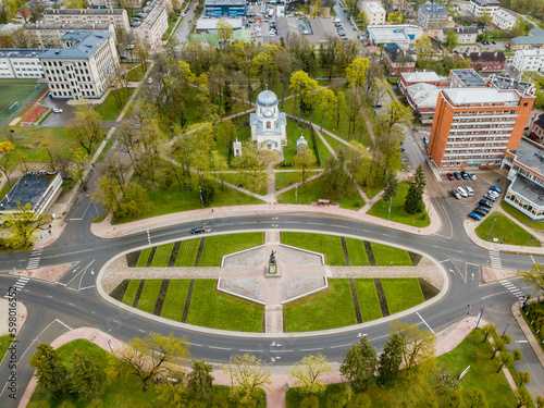 Rezekne city in Latvia main square aerial drone photo photo