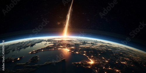 Meteorit Einschlag auf Planet Erde, Gefahr aus dem All, ai generativ photo