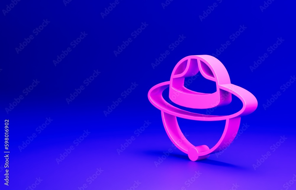 Obraz premium Pink Canadian ranger hat uniform icon isolated on blue background. Minimalism concept. 3D render illustration