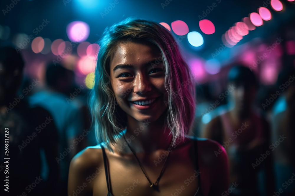 young adults in a tank top at a party, fictional location, nightlife and fun partying. Generative AI
