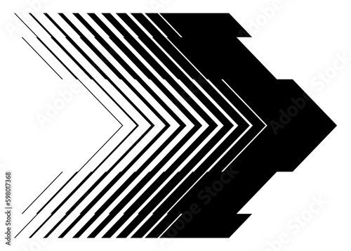 Black vector arrow on a white background. Pointer, Design element. Navigation. Modern pattern. Trendy striped vector background