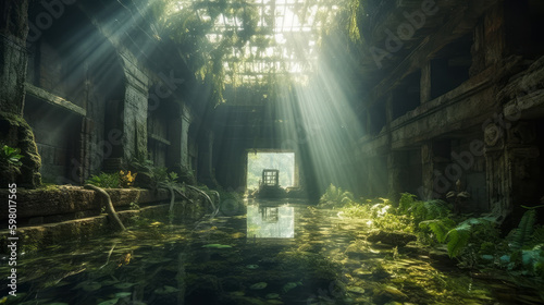 old abandoned factory  lost place under water  generative ai