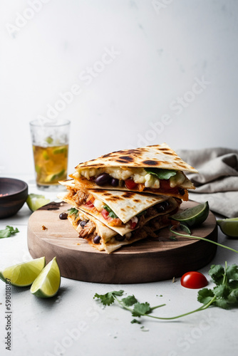 quesadilla with cheese and beans on a light background