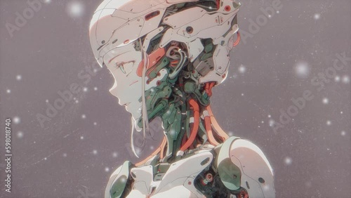 Retro Anime Cyborg woman grey