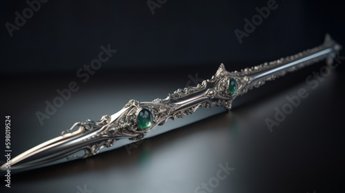 Long elven sword with shiny metal, generative ai