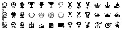 Canvastavla Set of winning award and prize icons, trophy reward, victory trophy signs depict