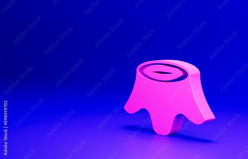 Pink Tree stump icon isolated on blue background. Minimalism concept. 3D render illustration Pink Tree stump icon isolated on blue background. Minimalism concept. 3D render illustration