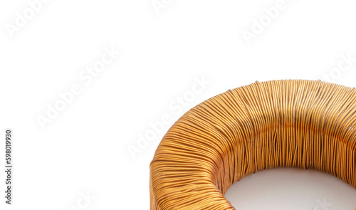 Canvastavla Electric transformer copper coil inductor on white background, close-up