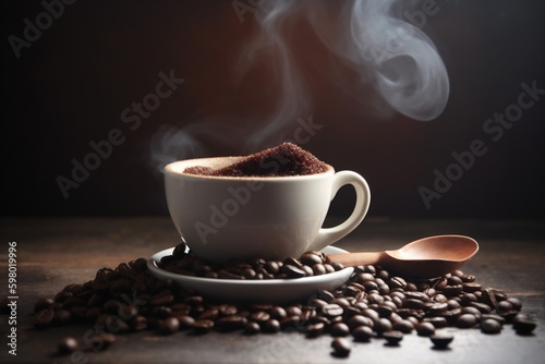 drink brown aroma cup morning mug bean breakfast espresso cafe. Generative AI. Generative AI