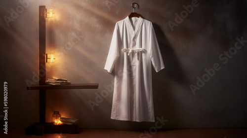 Robe and first communion alb on coat rack  generative ai