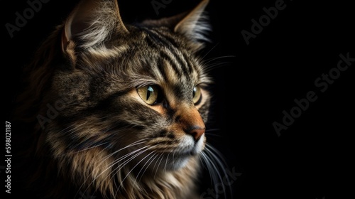 Feline Beauty - Close-up Photography of a Cat on Black Background with Copy Space for Posters and Web - Generative AI