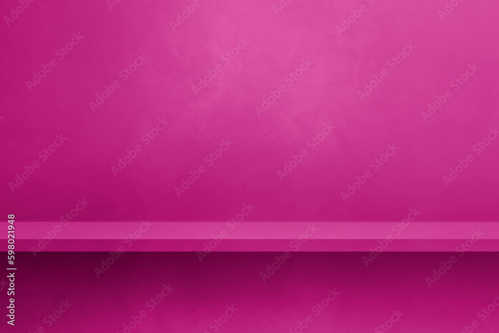 Empty shelf on a pink concrete wall. Background template. Horizontal mockup Empty shelf on a pink concrete wall. Background template. Horizontal mockup