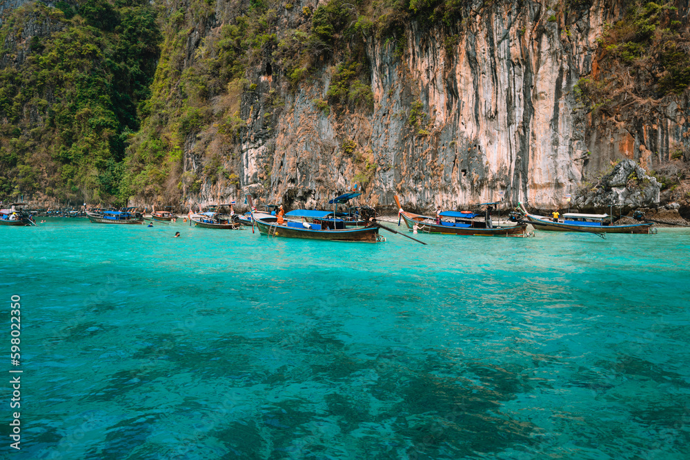 travel by longtail boat in Phi Phi islands travel by longtail boat in Phi Phi islands