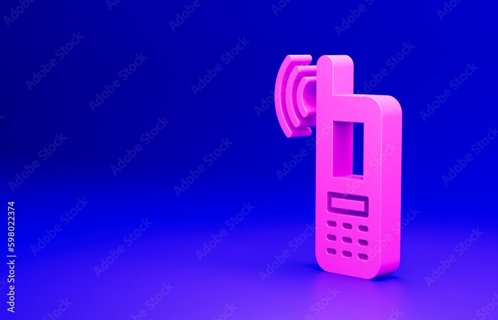 Pink Smartphone with free wi-fi wireless connection icon isolated on blue background. Wireless technology, wi-fi connection, wireless network. Minimalism concept. 3D render illustration Pink Smartphone with free wi-fi wireless connection icon isolated on blue background. Wireless technology, wi-fi connection, wireless network. Minimalism concept. 3D render illustration