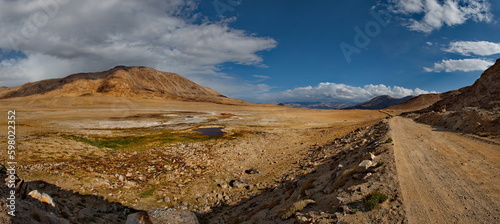 Tadjikistan. A sunny evening in the deserted mountain valleys on the northeastern section of the Pamir tract.