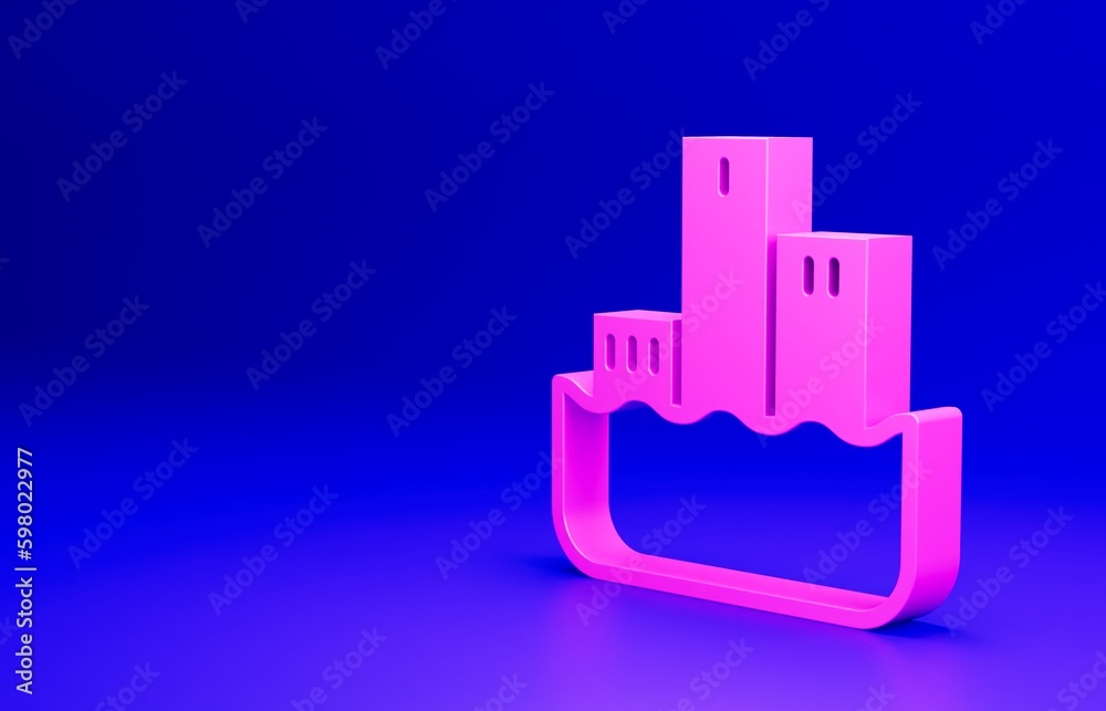 Pink Award over sports winner podium icon isolated on blue background. Minimalism concept. 3D render illustration Pink Award over sports winner podium icon isolated on blue background. Minimalism concept. 3D render illustration