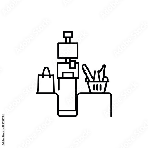 Self-service cashier or terminal black line icon. Pictogram for web page