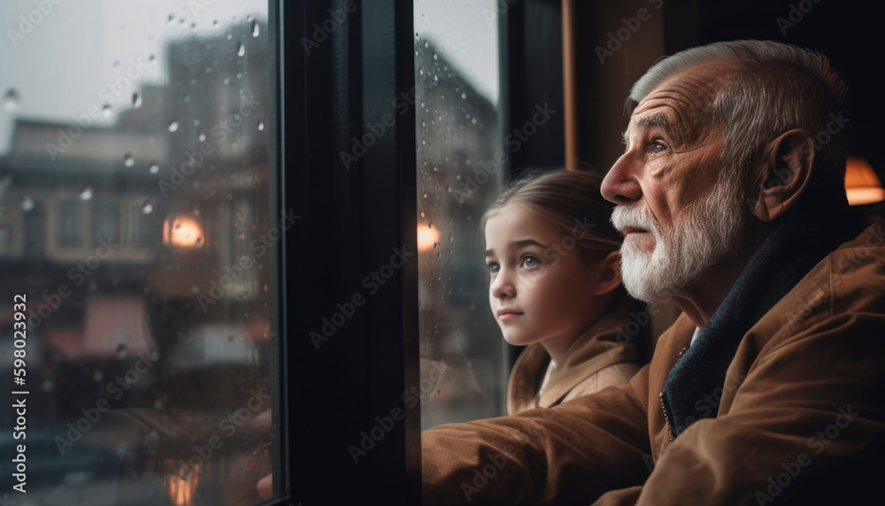 Grandpa spending time with his granddaughter. Family concept. Generative AI illustrations