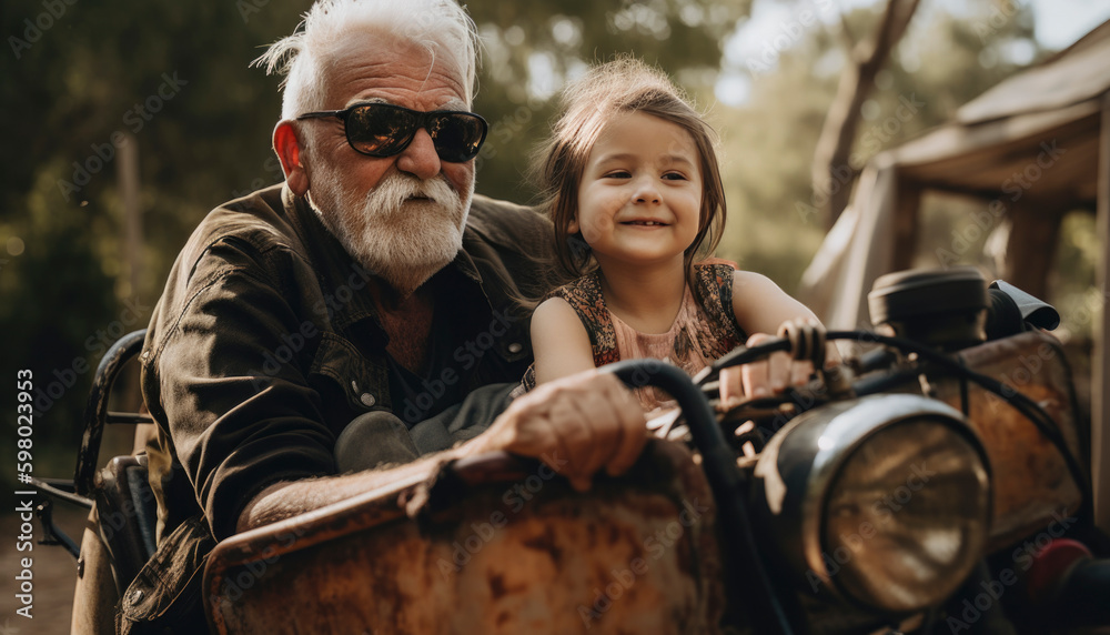 Fototapeta premium Grandpa spending time with his granddaughter. Family concept. Generative AI illustrations