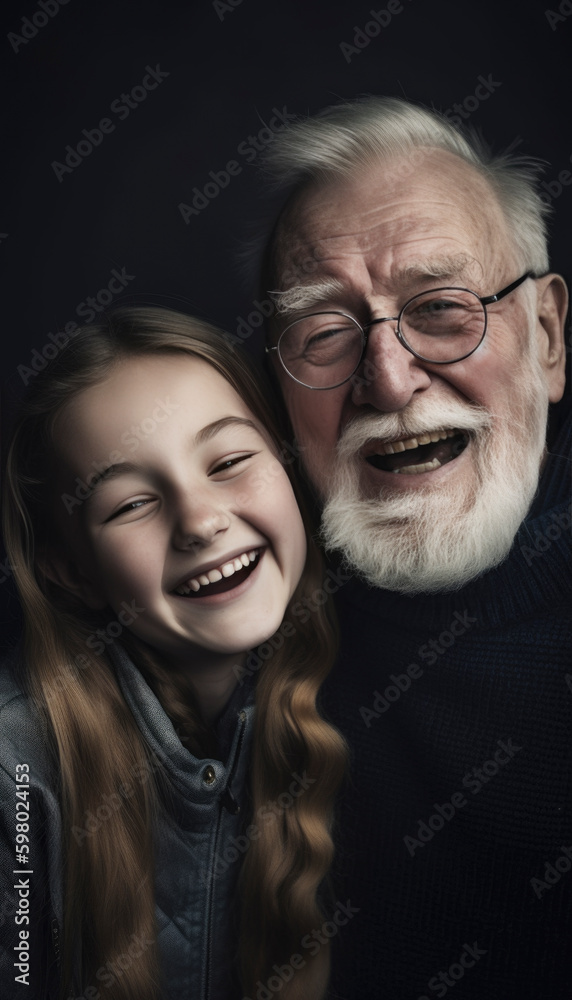 Grandpa spending time with his granddaughter. Family concept. Generative AI illustrations Grandpa spending time with his granddaughter. Family concept. Generative AI illustrations
