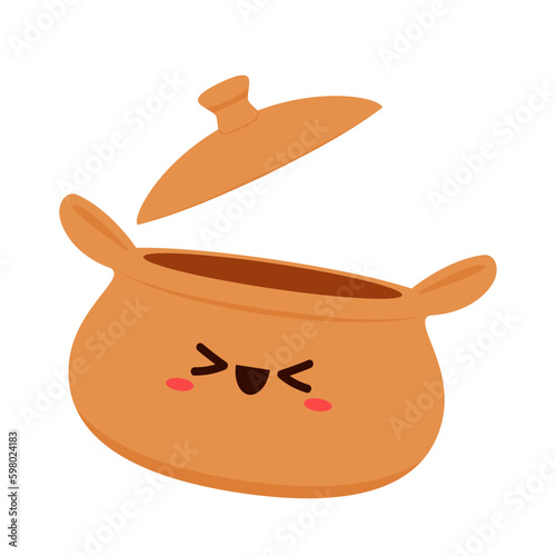 Earthen pot cartoon vector. Earthen pot for cooking. Pot character design.