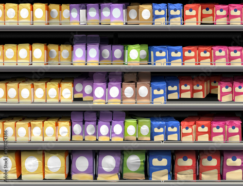 Flour on shelf at supermarket mockup and illustration, suitable for presenting packagings and new design among many others