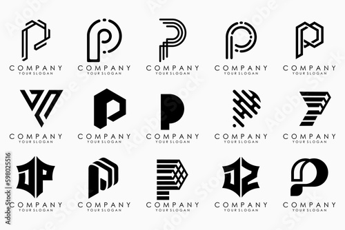 Set of letters p logo design. modern icon creative monogram inspiration.