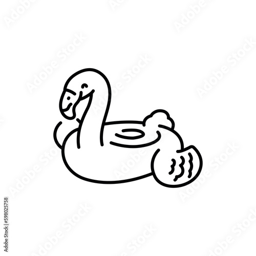 Inflatable swimming pool flamingo black line icon. Pictogram for web page