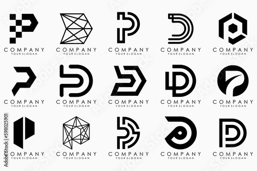 Set of letters p logo design. modern icon creative monogram inspiration.