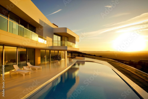 House with pool in the sunset © Mathias