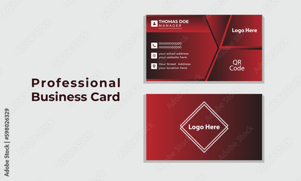 Fototapeta premium Professional Business Card Design With Black And Red Colors. Modern Business Card - Creative and Clean , vector business card template for personal user.