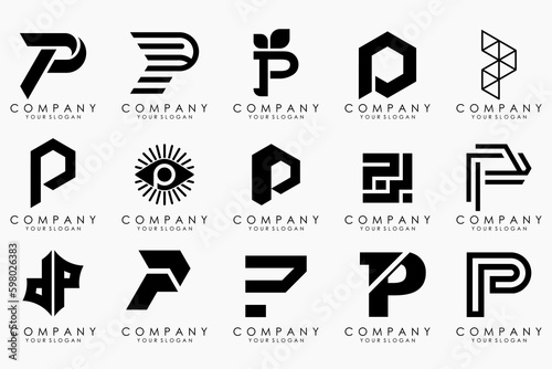 Set of letters p logo design. modern icon creative monogram inspiration.