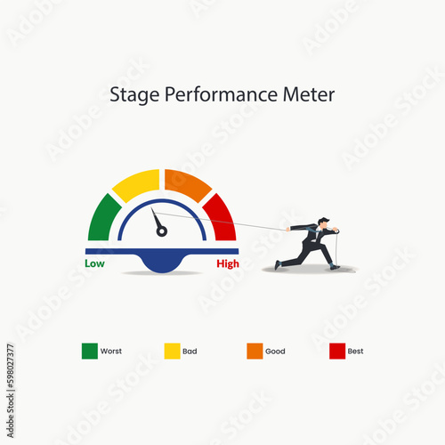 Businessman pulling the stage performance meter design vector illustration