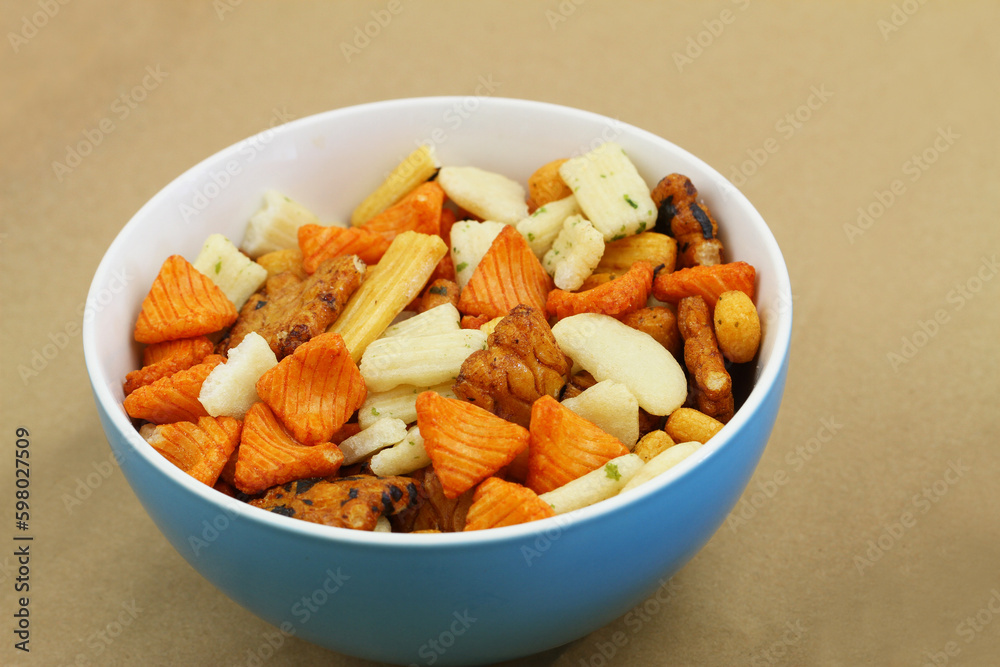 Traditional Tokyo mix in blue plastic bowl
Traditional Tokyo mix in blue plastic bowl