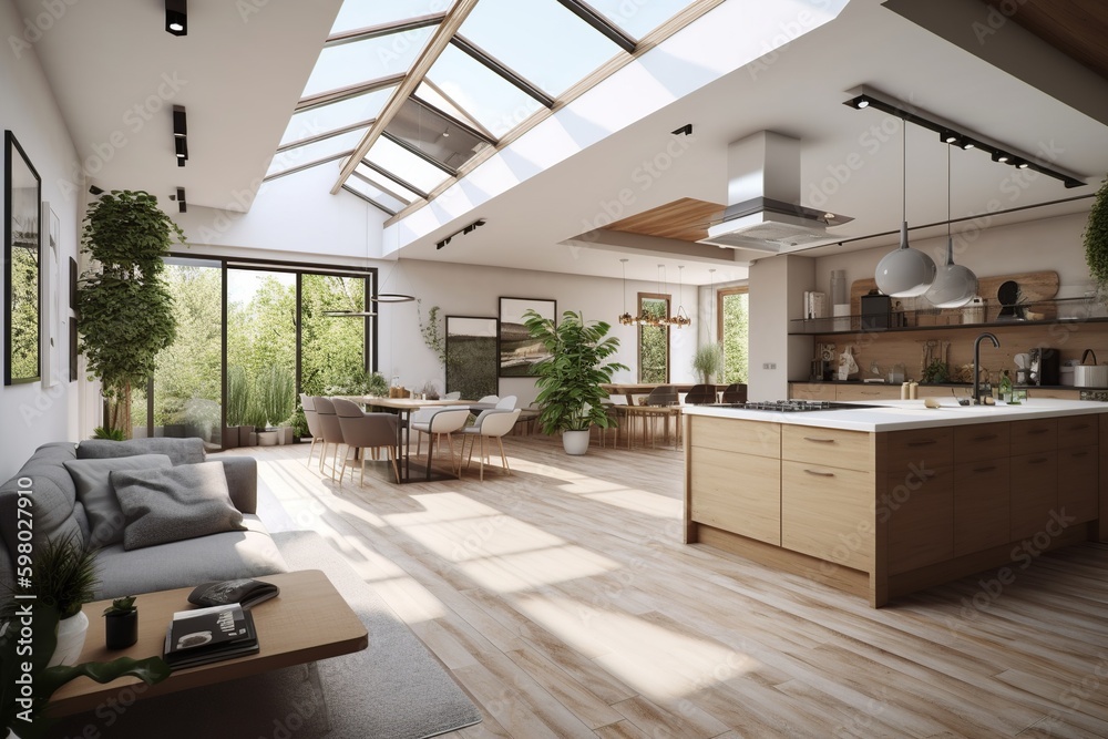 A stunning interior design perspective of a combined living room and ...