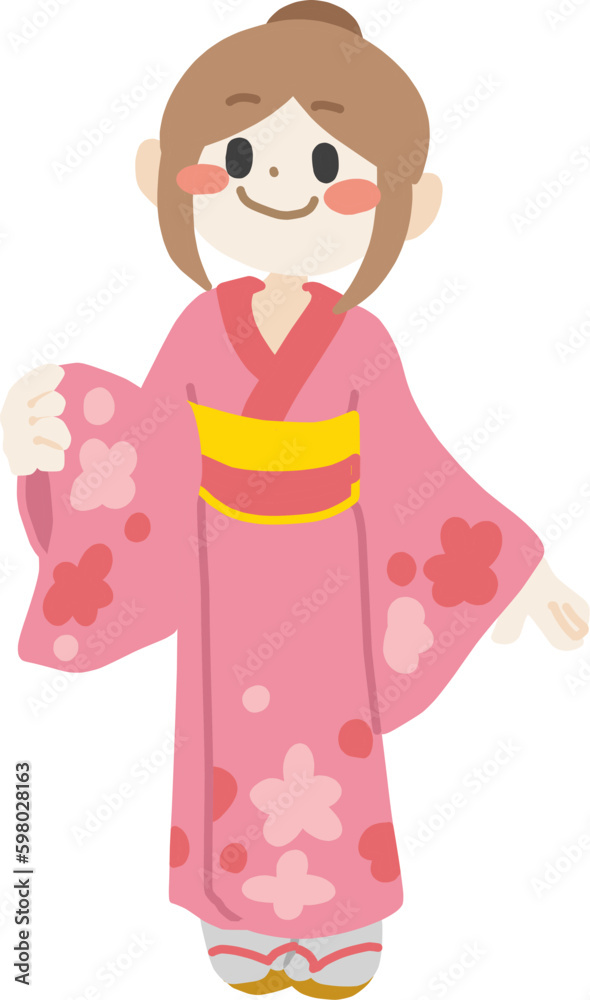 浴衣を着た笑顔の女性のカラーイラスト