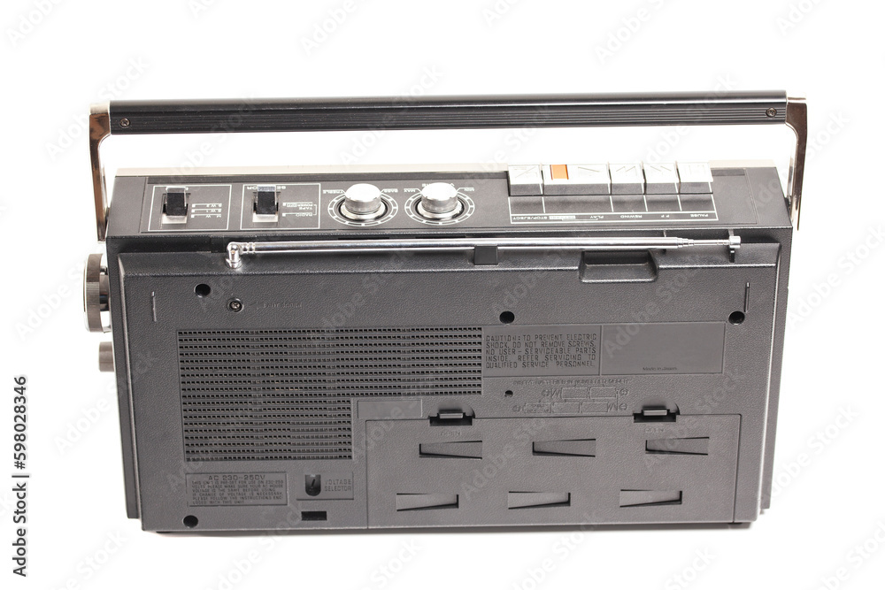 retro ghetto radio boom box cassette recorder from 80s rear view. retro ghetto radio boom box cassette recorder from 80s rear view.