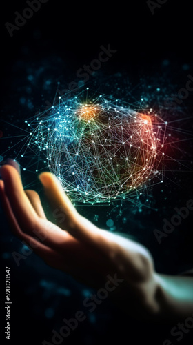 Human hand holding the global network connection concept in 3D rendering 