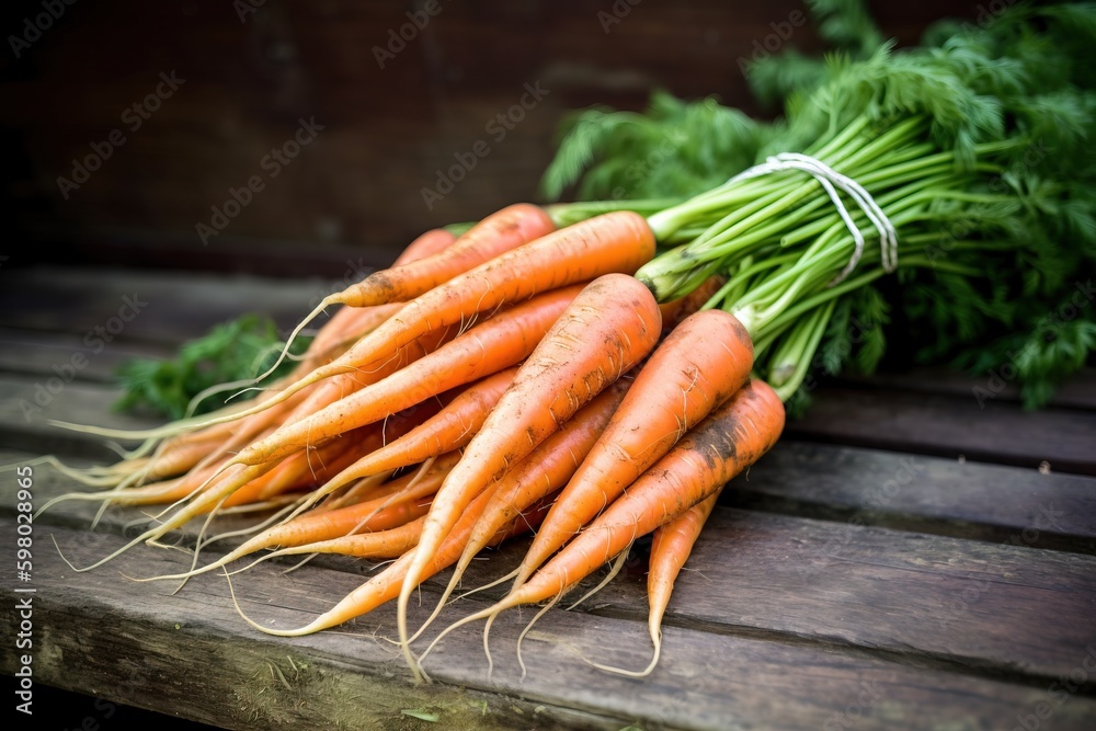 A bunch of freshly picked carrots on a farm A bunch of freshly picked carrots on a farm