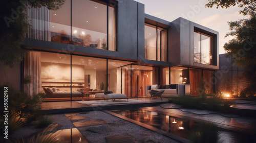 Contemporary house exterior design. Generated by a neural network