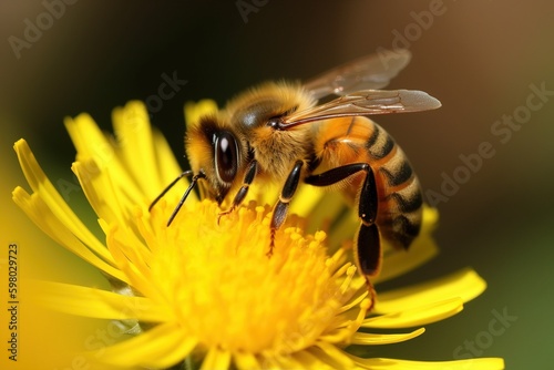 A close-up of a bee collecting nectar from a flower