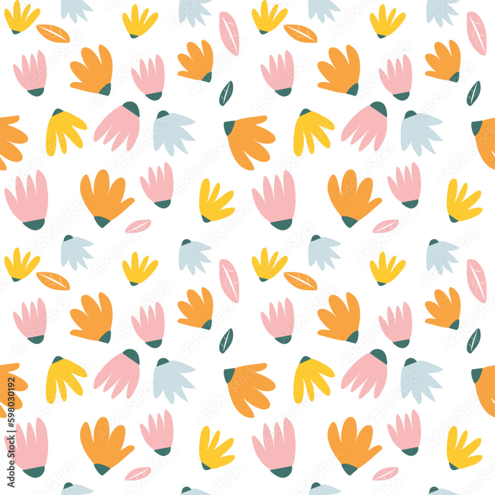 Hand draw flower heads seamless pattern background 
