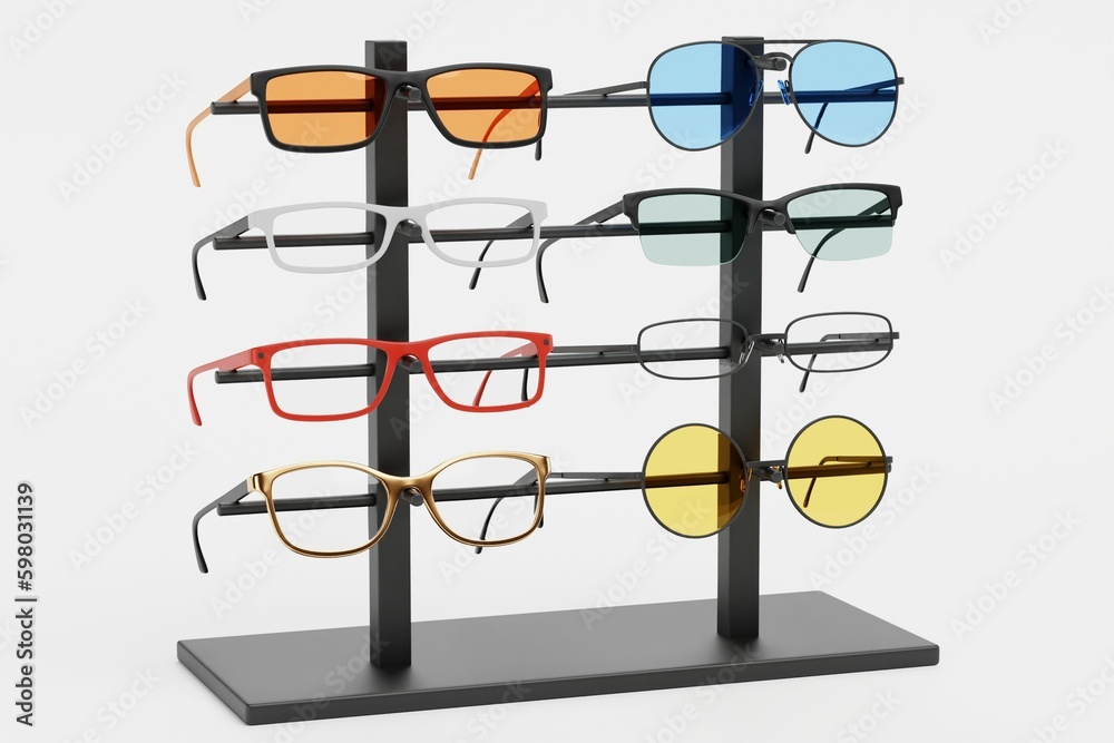 Realistic 3D Render of Glasses on Stand Realistic 3D Render of Glasses on Stand