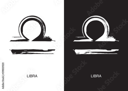 Libra is the symbol for zodiac signs. Black ink handwriting poster in two color versions. Vector