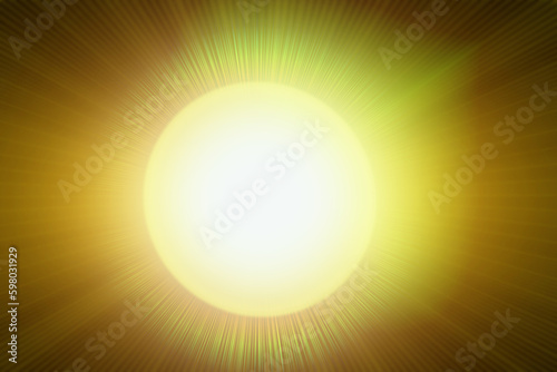  bright glowing yellow light source resembling the sun with divergent radial rays