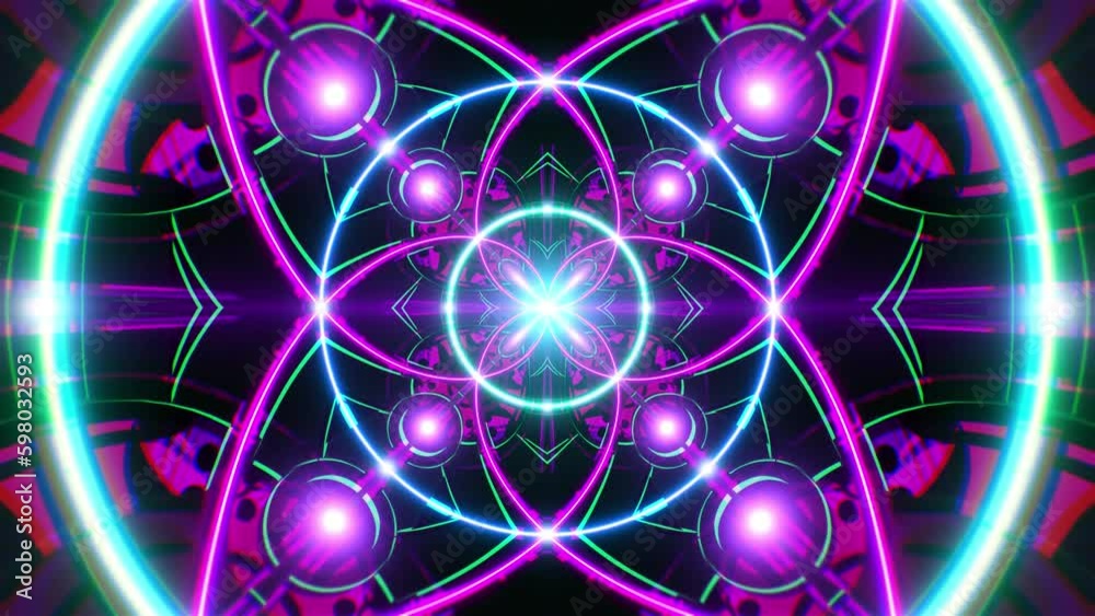 Tunnel Motion Background of Vivid Neon Color Geometric Shapes Tunnel Motion Background of Vivid Neon Color Geometric Shapes