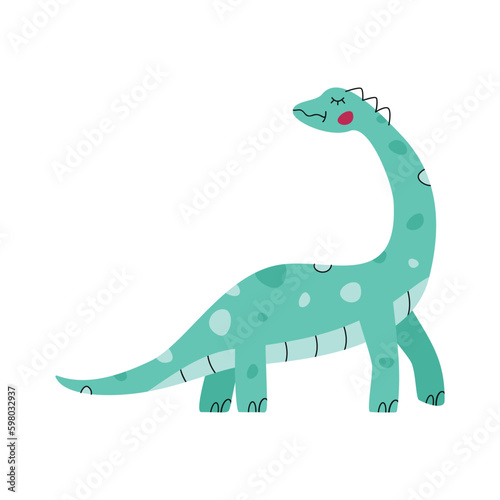 Flat hand drawn vector illustration of brachiosaurus dinosaur © stasylionet